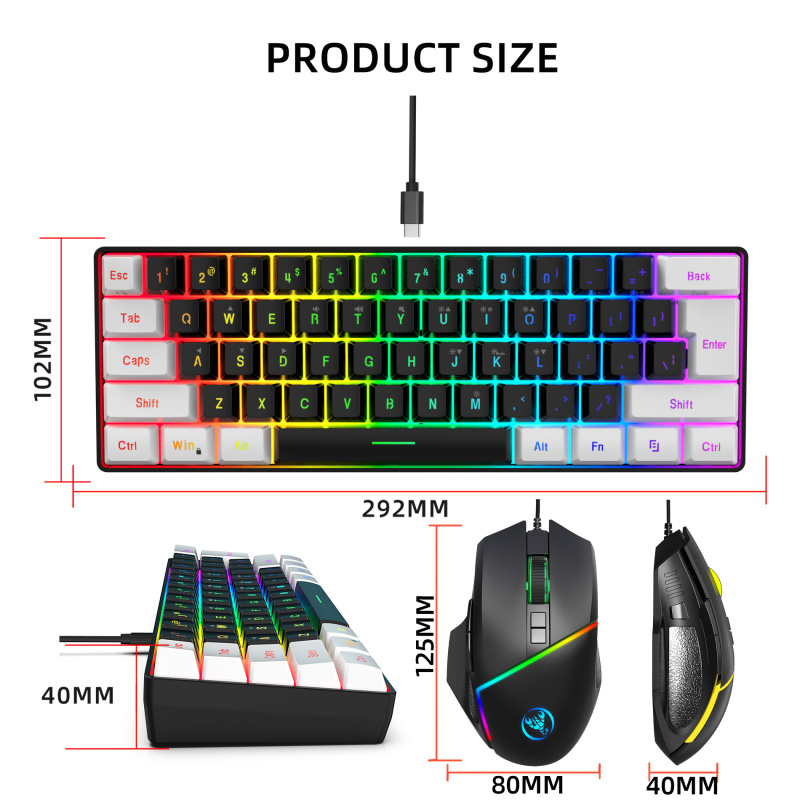 61 key film wired keyboard and mouse set